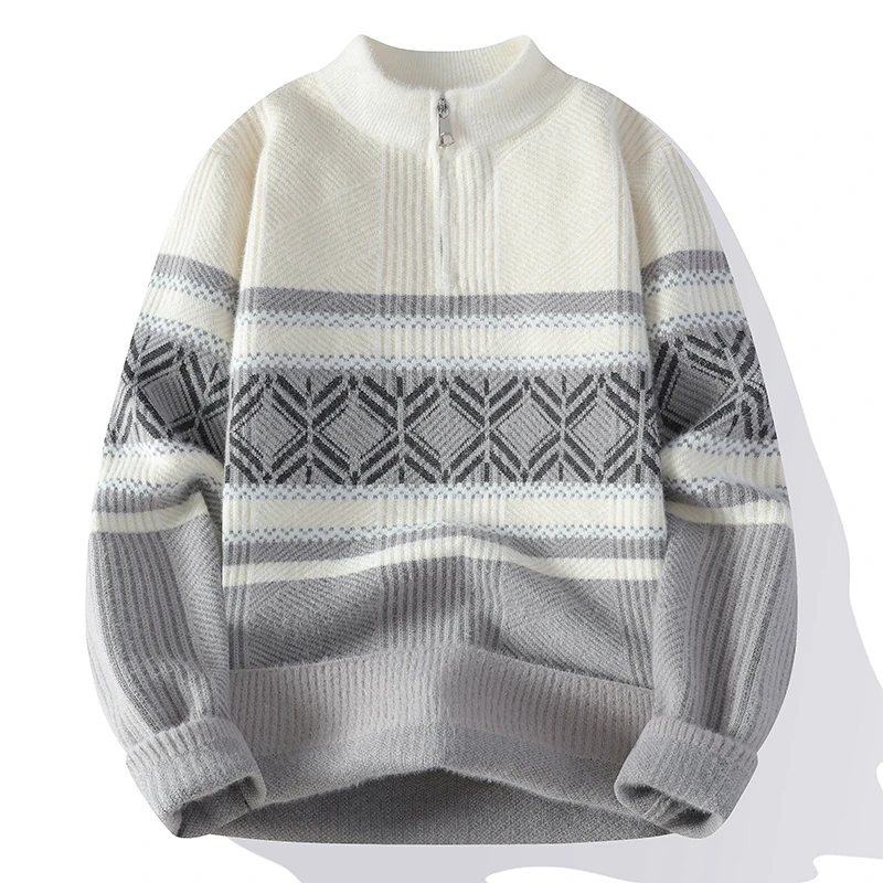 Men's Fashion stripe pattern Sweaters 2024 Autumn/Winter Loose Knittwear Men sweater youth Thick Warm wool pullovers M-4XL ﻿