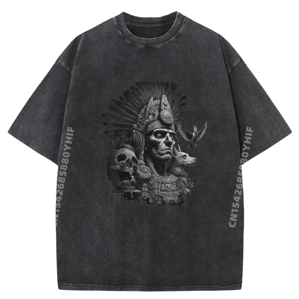 Camisetas con Gráficos de Guerreros Aztecas, Mayas, Mexicanos, Inca, Indígenas, Aztecas, Camiseta Personalizada Lavada, Estilo Vaporwave