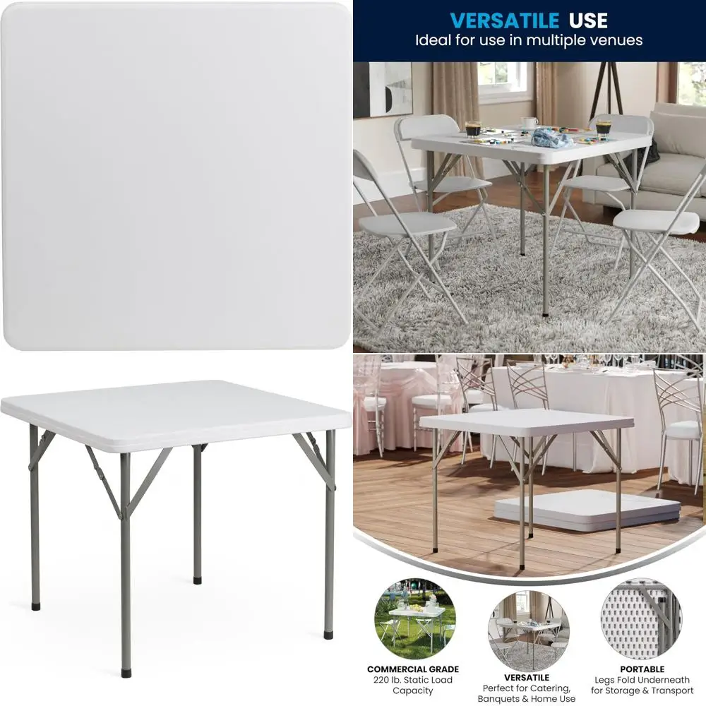 

Elon 2.85ft Square Plastic Folding Event Table with Lockable Legs, Ideal for Banquets and Outdoor/Indoor Functions, White