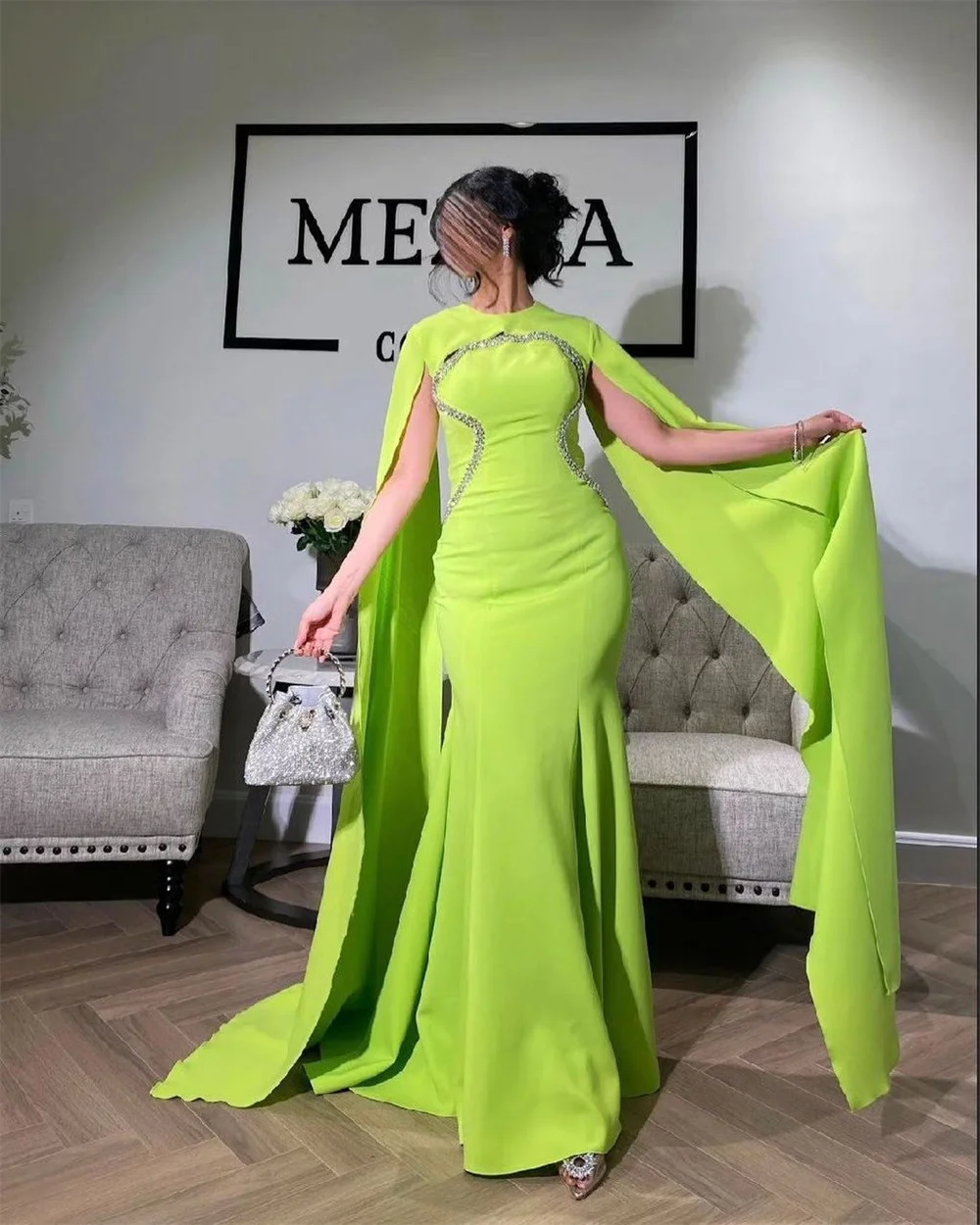 Eleagnt O-Neck Mermaid Party Dress Floor Length Cap Sleeve Sequin Formal Evening Gowns فساتين سهره vestido feminino