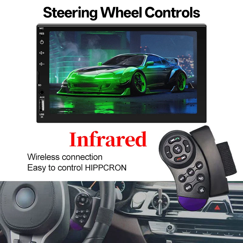 วิทยุติดรถยนต์ Hippcron 2Din มัลติมีเดีย MP5 Player รองรับ Carplay แบบใช้สาย Android Auto หน้าจอสัมผัส 7 นิ้ว วิทยุ FM ช่องต่อ AUX รองรับบลูทูธ พร้อมกล้อง