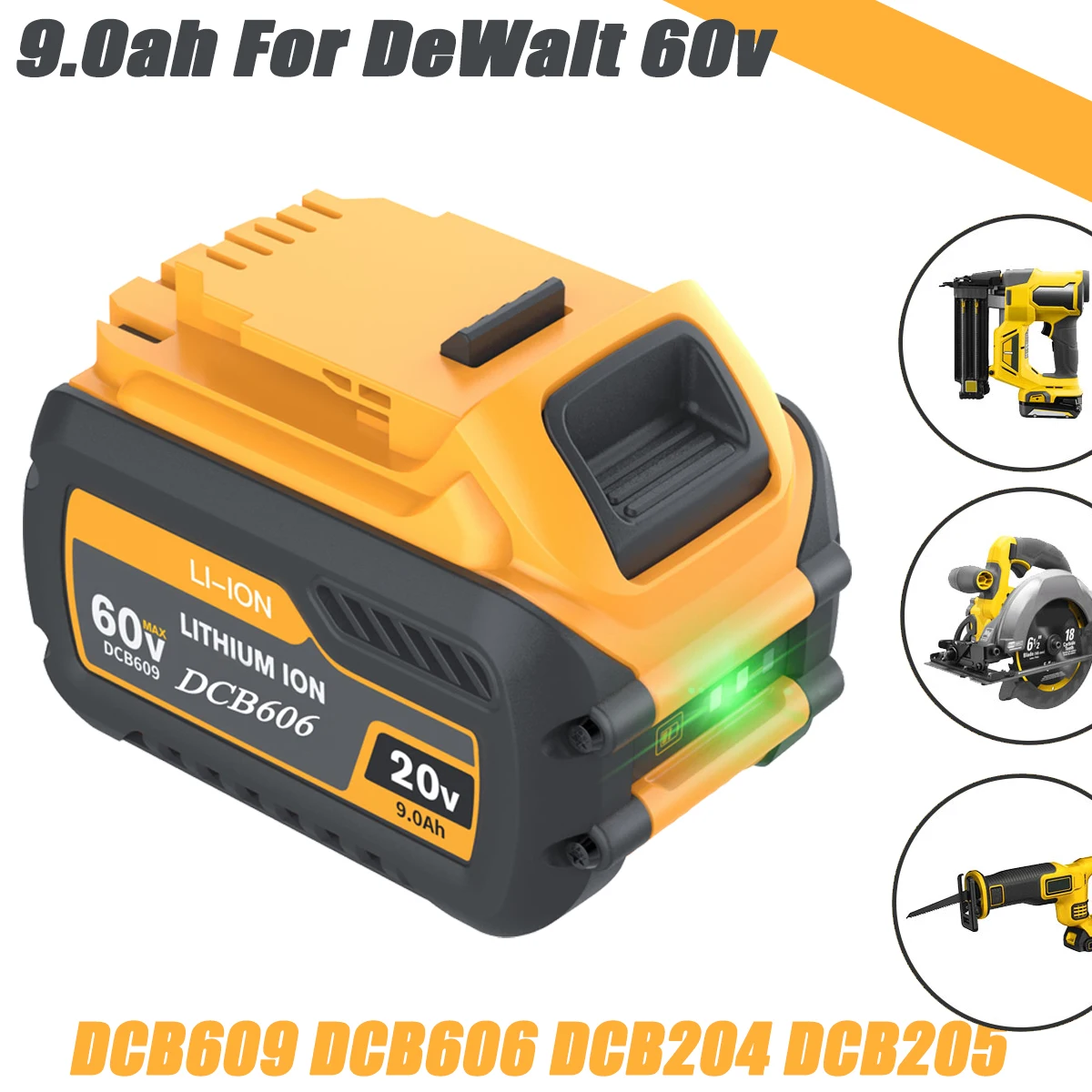 9000mAh For Dewalt FlexVolt 120V 60V 20V Battery Replacement Battery Tools Power Drill Battery DCB606 DCB612 DCB609 DCB20