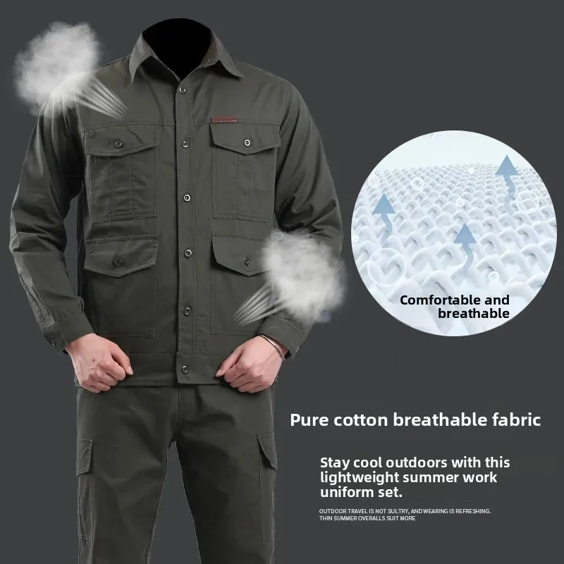 

Летняя рабочая одежда orm Set Мужской Long Sve Чистый хлопок Тонкий верх Камуфляж Строительная площадка Сварочный термостойкий...