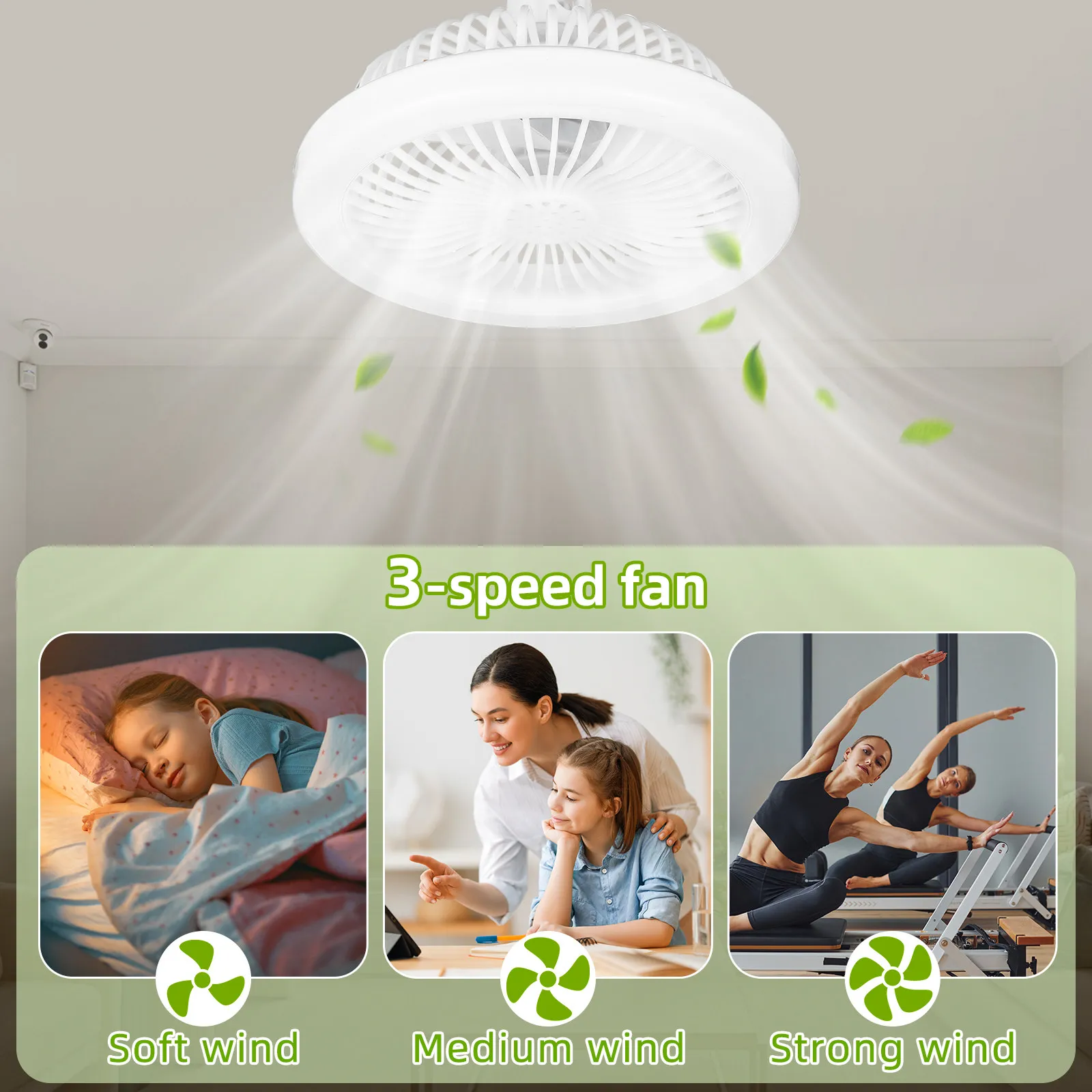 Remote Control Aromatherapy Fan Light E27 Base Adjustable Direction Silent Operation Multi Functional Ceiling Light for Office