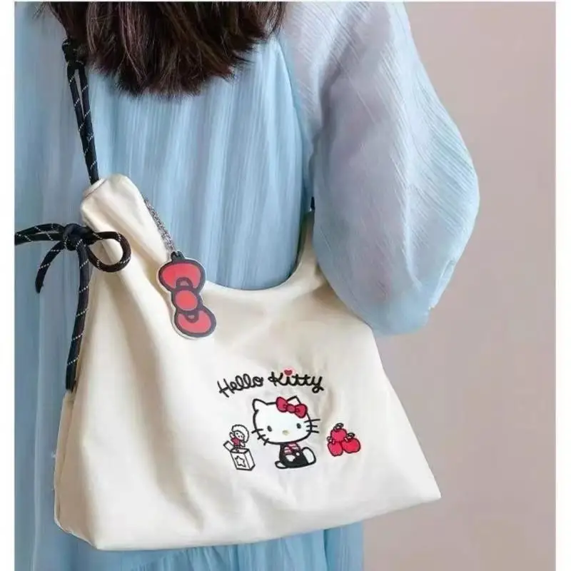 

Sanrio Girl New Style Tote Bag Hello Kittys Girl Fashion Crossbody Bag Fashionable Embroidery Canvas Large Capacity Portable Hot