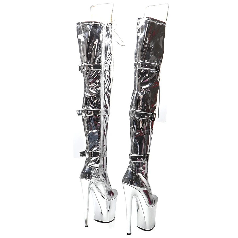 Leecabe 20CM/8Inch Shinny Patent  Electroplate  Platform   party High Heels Shoes Pole Dancing boot