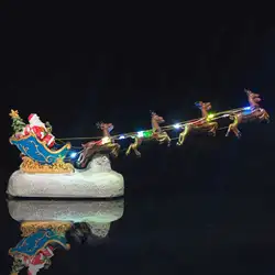 Christmas Village Decorations Santa in Reindeer Sleigh Collectible Figurines Pre-lit Musical Indoor Ornaments Holiday Display