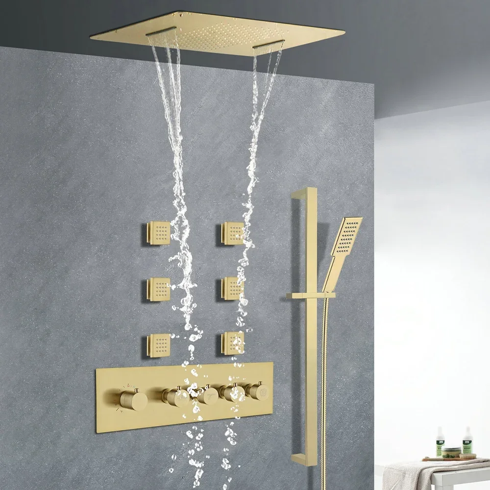 Concealed Mounted Multifunctional Shower Head Shower Set Thermostatic Mixer Rainfall Ceiling Shower With Sliding Bar