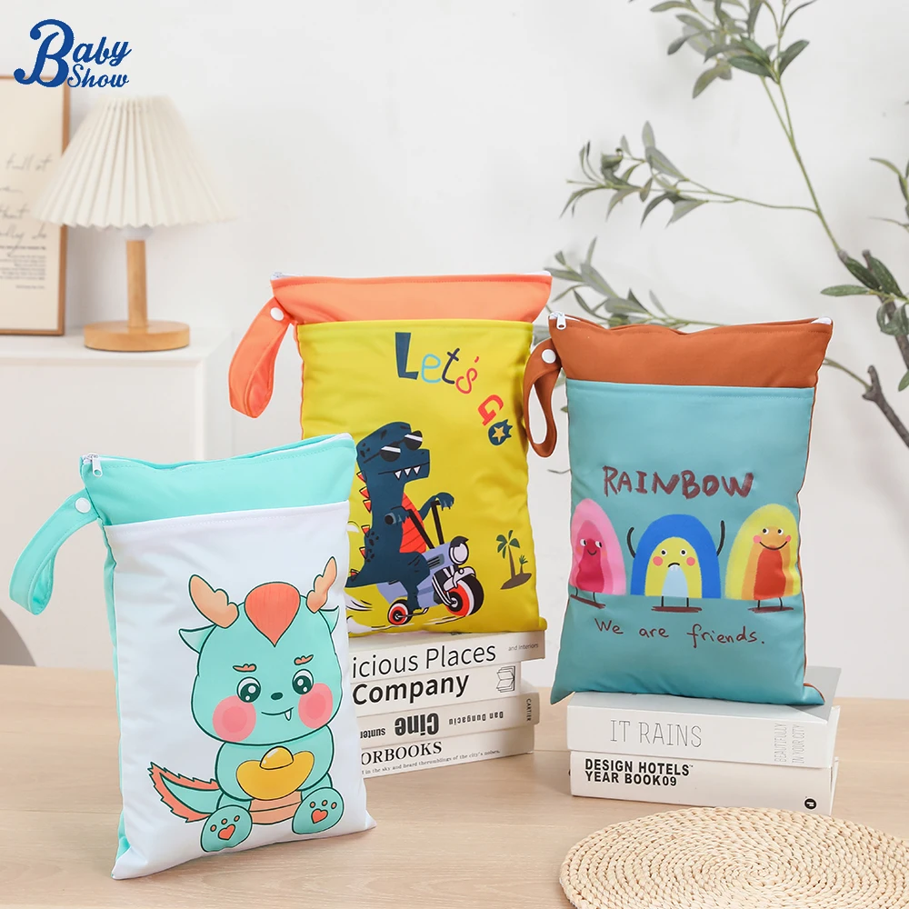 

Сухой мешок Babyshow для влажной и сухой уборки с двумя молниями для хранения подгузников, подгузников, водонепроницаемый многоразовый мокрый мешок 25x35 см для купальника