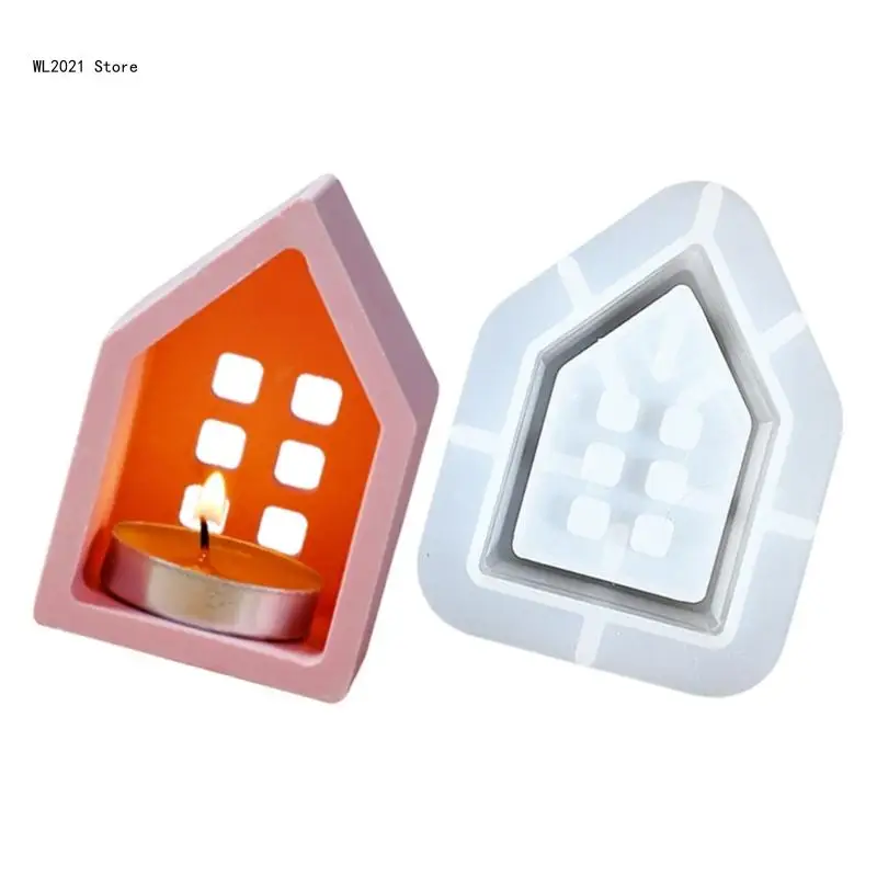 Gypsum Candlestick Silicone Mold Candle Base Mould Hollow out House Candle Holder Mold Ornaments Home Decorations Mould