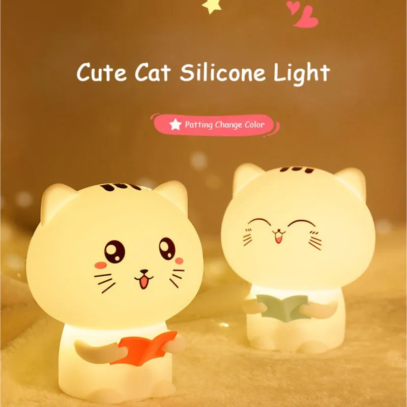 Colorful Life Cute Cat Silicone Lamp Remote Control Children\'s Night Light Room Decoration Kids Adults Holiday Gift