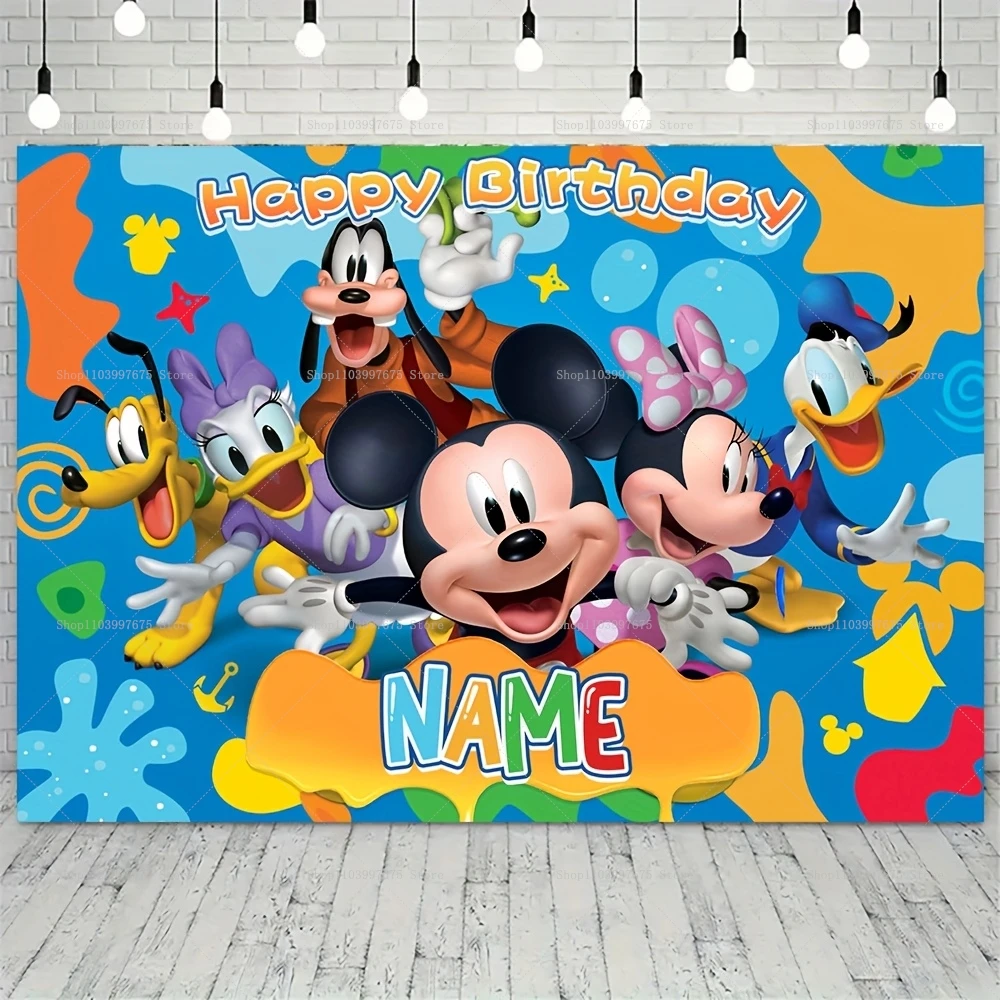 Telones de Fondo Personalizables de Mickey y Minnie Mouse, Decoración de Cumpleaños Infantil, Fondo para Fotografía, Banner para Baby Shower, Accesorios para Cabina de Fotos