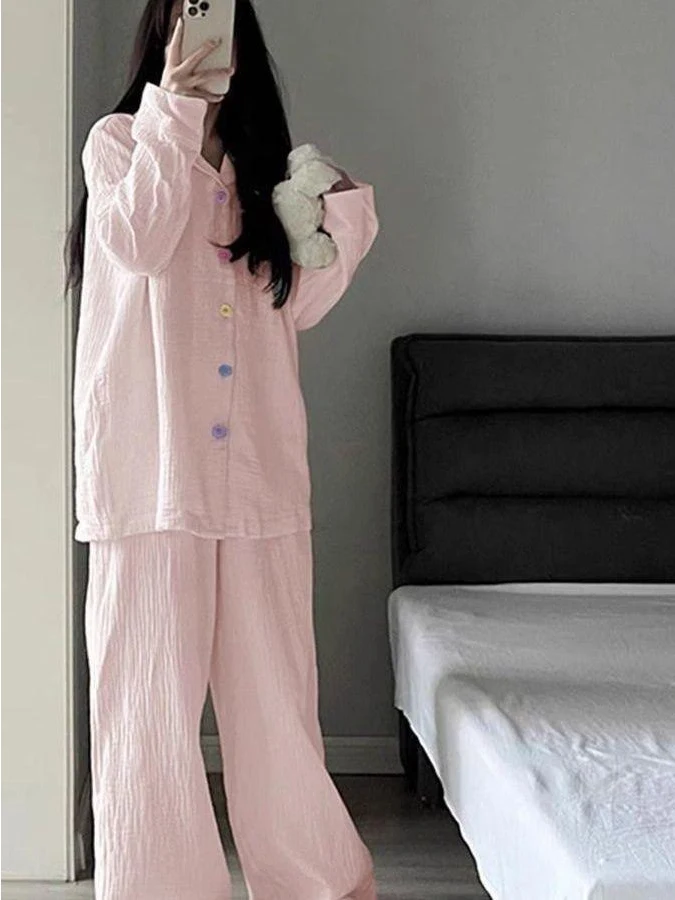 حجم كبير Spwear 2300 Pou الكورية Sle ملابس منزلية غير رسمية مريحة فضفاضة المرأة مجموعة طويلة Sve طوق قطعتين