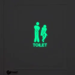 Funny Luminous Toilet Sticker Cartoon Glow in the Dark Bathroom Sticker Washroom Door Sign Sticker WC Wall DIY Indicator Label