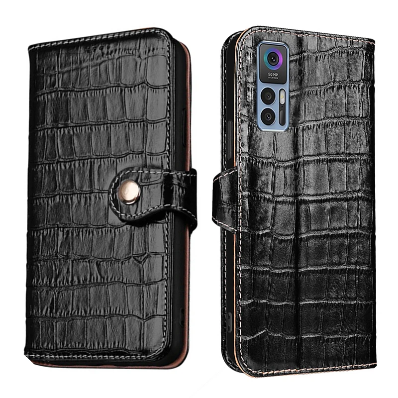

Чехол-кошелек из 100% натуральной кожи с текстурой крокодила и слотом для карт TCL 30 30+ 20 Pro R 5G SE XE 20B Filp, магнитный кожаный чехол для телефона