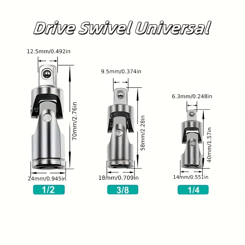 Universal joint socket wrench set 360 degree rotating universal joint, polished universal joint | 1/2 inch