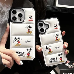 Disney Mickey Mouse Down Jacket Puffer Soft Fabric Case for iPhone 17 16 15 14 13 12 11 Pro X XR XS Max Plus Shockproof Cover