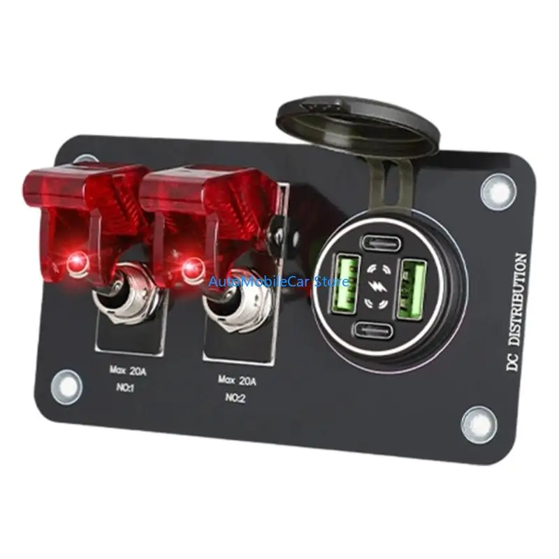 G8TE Professional Car USB Chargers Panel 4 Port Fast QC3 0 PD3.0 with Light Switches For 12V 24V Car Truck Motorcycle - view 2