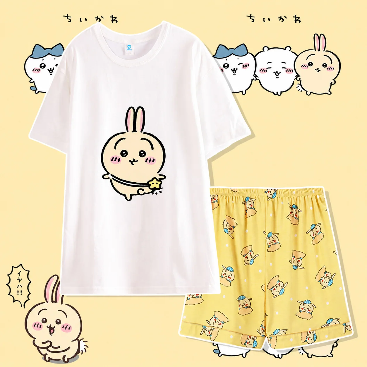 2Pcs Pajamas Suit Anime Usagi Summer Kawaii Chiikawa Women Cotton Short Sleeved Shorts Hachiwares Cute Cartoon Girls Homewear