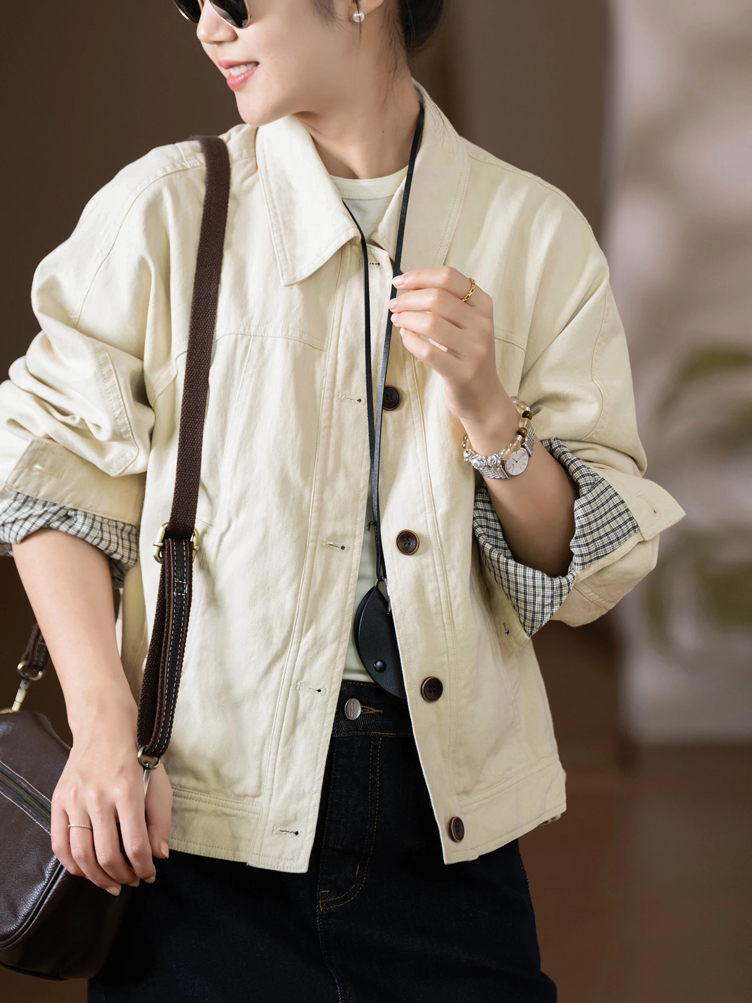 

Винтажное женское хлопковое фланелевое пальто с отложным воротником и тяжелой талией, повседневное свободное осеннее пальто