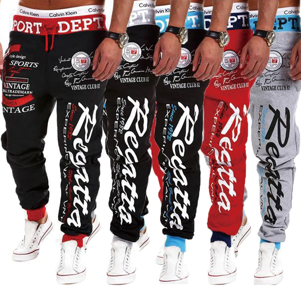 Letter Graphic Print Sweatpants for Men Hip Hop Joggers Sports Athletic Pants for Workout Casual Elastic Waist Lounge Trousers