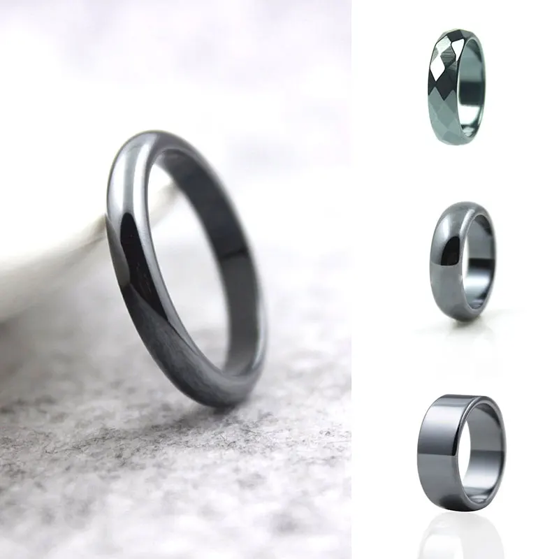 1Pc Natural Hematite Stone Rings for Women Men Fashion Flat Plain Ring Couple Jewelry Gift Wedding Christmas Lovers Rings