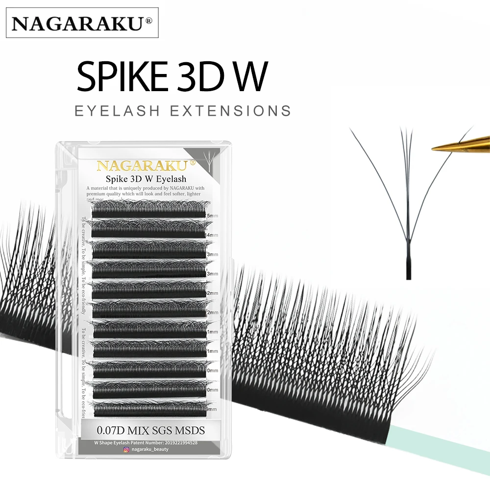 NAGARAKU Spike 3D W Shape Premade Volume Fans Lashes 12Lines Natural Soft False Eyelashes