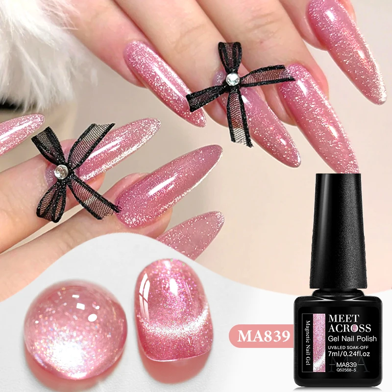 MEET ACROSS 7ml Ice Glitter Gel magnetico Smalto per unghie Auroras Fash Cat Eye Gel Soak Off Gel UV Nail Art Smalto Auroras Top Coat