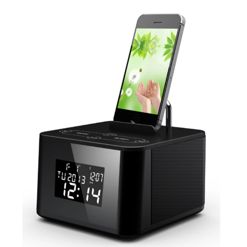 Portable Stereo Bass BT Speaker Handsfree With Alarm Clock Radio TF Calendar AJ-86