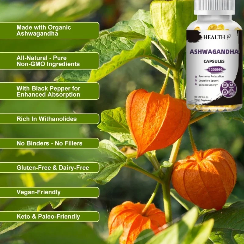 Hot Selling Ashwagandha Herbal Supplement 1200mg, 120 Capsules - Vegetarian, Non-GMO, Gluten Free, Ashwagandha Root