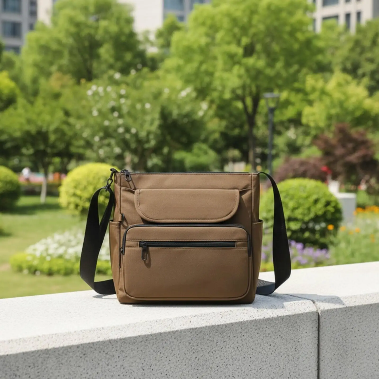 Multi Pocket Fabric Cross Body Bag for Women Men Adjustable Strap Lightweight Nylon Shoulder