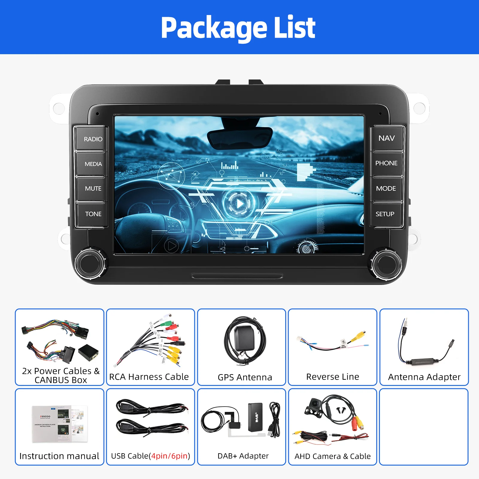 ESSGOO Android 15 4G 64G Carplay Voor Volkswagen Passat b6 b7 golf 5 6 Polo Jetta Skoda autoradio Multimedia Speler GPS WiFi RDS