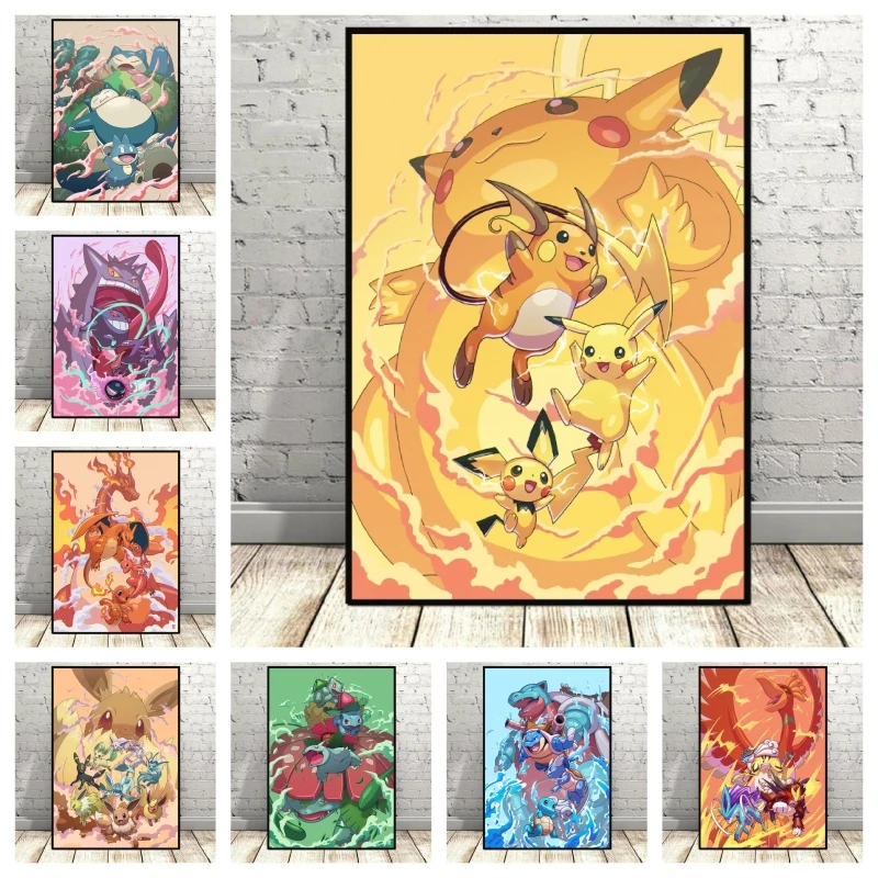 

Pokemon Decor Painting Pikachu in Vivid Colors High - Quality Print for Bedroom Living Room Wall Painting Perfect for Anime Fans