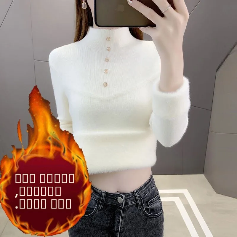 Thiened Fce High Collar Base irt Women's Inner Wear T-irt Long Sve Autumn Winter 2025 New Sle Premium Quali