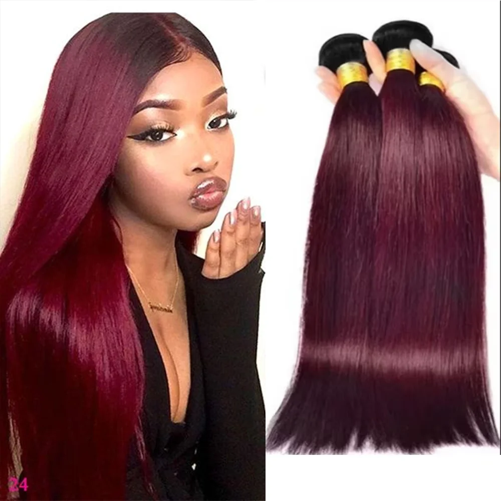#1B99J Remy Human Hair Weave Long Silky Straight Unprocessed Virgin Brazilian Hair Weft Extensions for Women