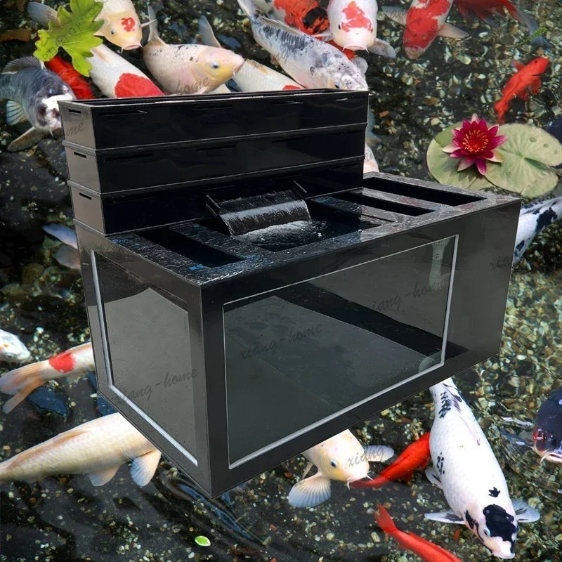 FG X5-20 large koi fish pond ultra-white glass ornamental floor fish tank side filter drop filter box PP plastic thickened fish