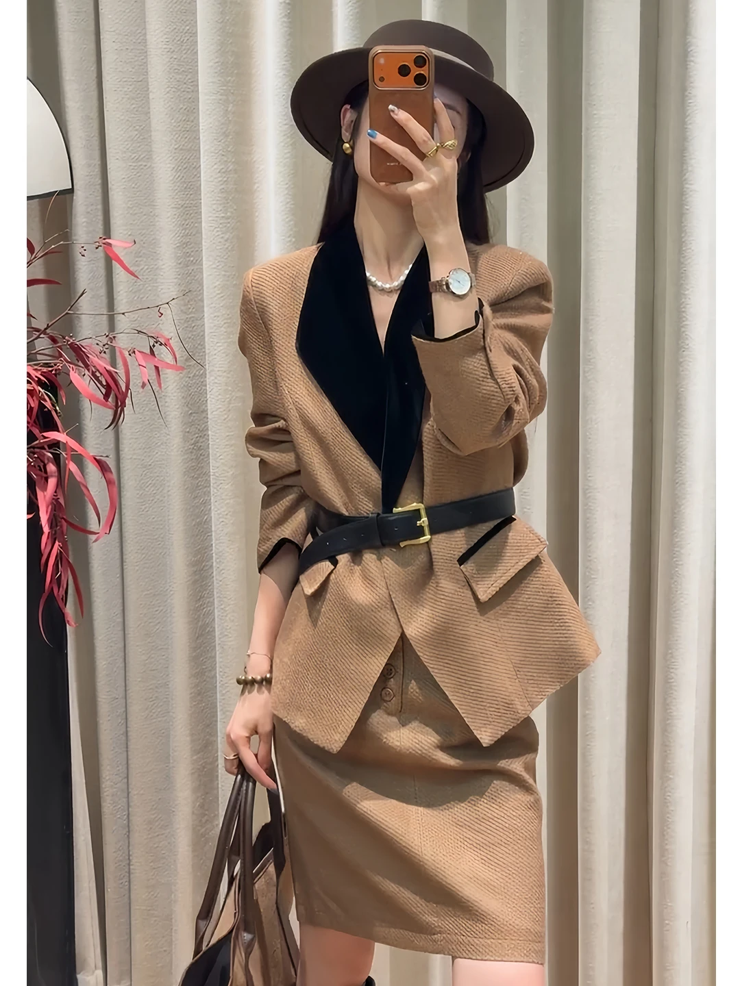 Fashionable Tailored Suit Set Women's Waist-Cinching Two-Piece Workwear Ensemble Autumn Commute Style High-Waisted Pants