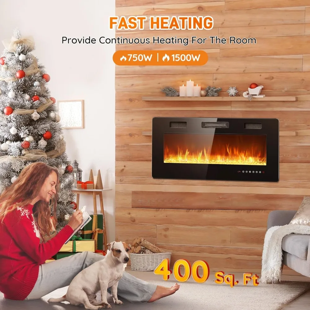 Inserto per caminetto elettrico Rintuf - Riscaldatore da incasso e da parete da 36 pollici con timer e controlli touchscreen