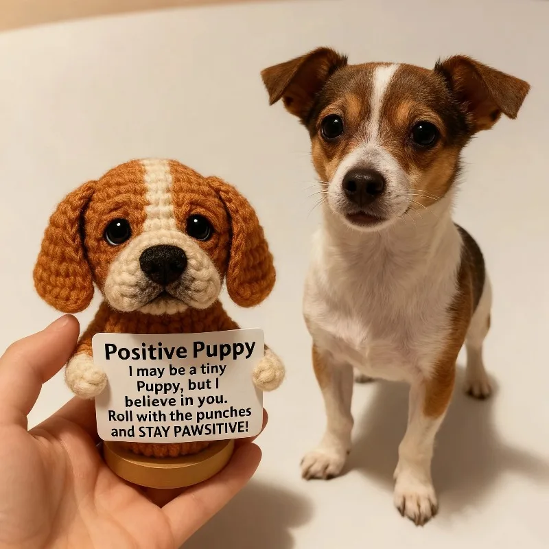Perro de ganchillo positivo hecho a mano, Mini perro de ganchillo hecho a mano, regalo de estímulo tejido a mano, regalo para Amiga, regalo creativo de actitud positiva