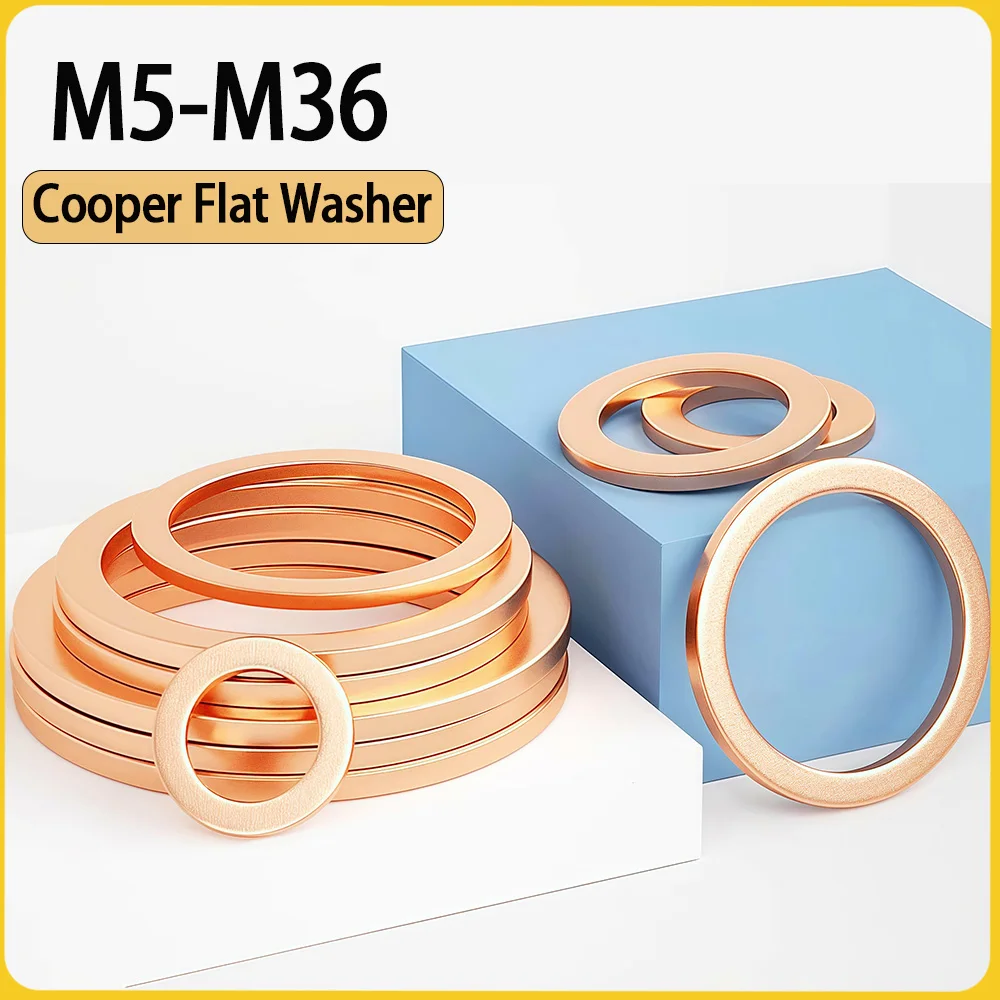Solid Pure Copper Oil Plugs Washer O-Ring Gasket M5 M6 M8 M10 M12 M14 M16 M18 M20 M22 M24 Motorcycle Sump Flat Sealing Spacers
