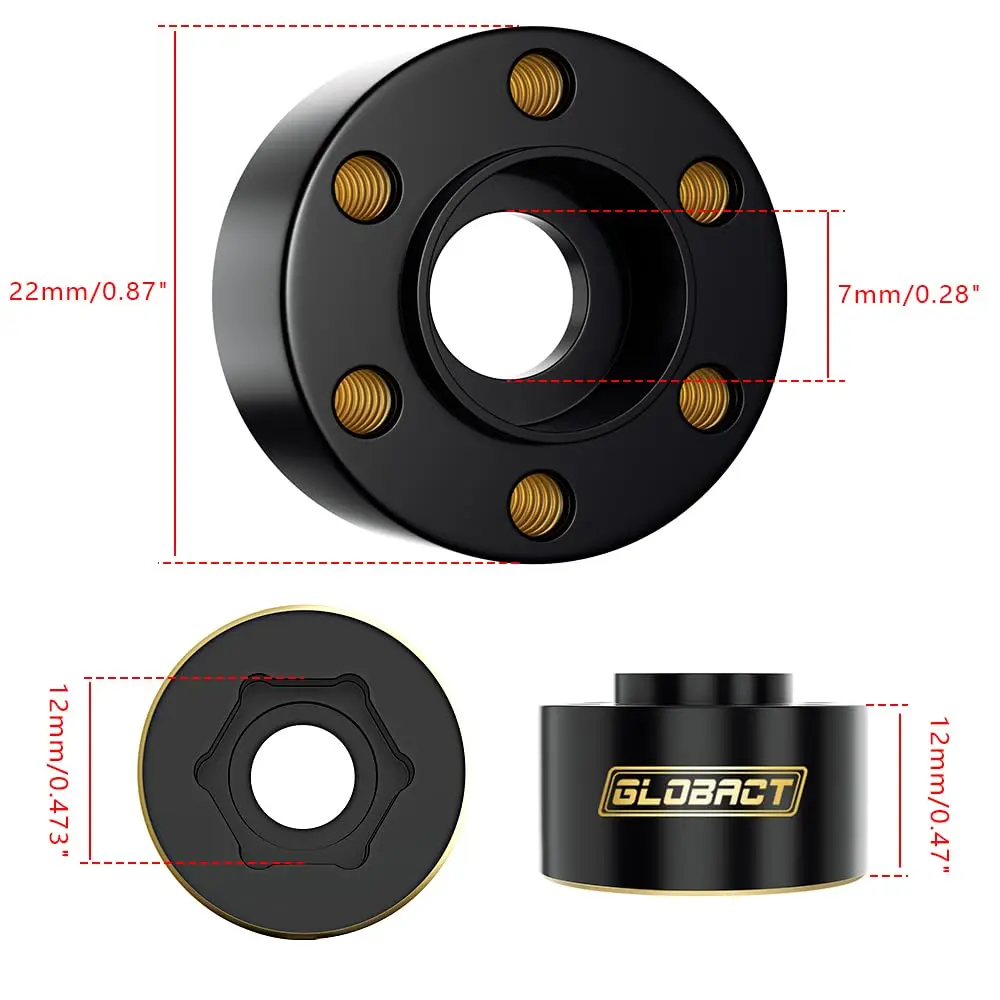 GLOBACT أوزان نحاسية 6/9/12 // 15/18/22 مللي متر محور سداسي لـ 1/10 Trx4 Trx6 محوري SCX10 II III Redcat GEN7 GEN8 1.9in 2.2in أجزاء العجلة