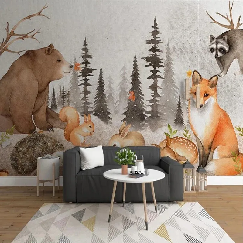 Custom Mural Wallpaper 3D Hand Painted Woods Bear Animal Children Room Background Wall Home Decor Painting Papel De Parede 3d