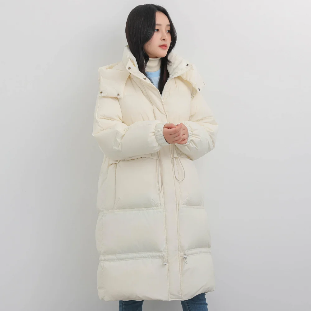 YAYA 2022 Women Down Jacket Detachable Hood Long Overcoat Light Soft Fabric Winter Puffy Padded Parkas