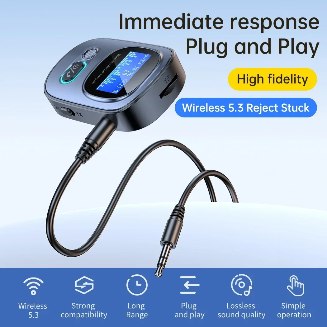 

Автомобильный приемник Bluetooth 5,3 со светодиодным дисплеем, автомобильный адаптер Aux Bluetooth, беспроводной аудиопередатчик для ТВ-колонок