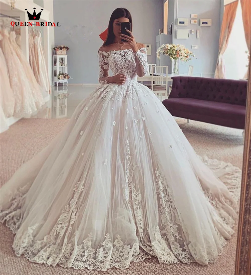 Elegant Ball Gown Weddding Dresse Long Sleeve Tulle Lace Appliques 2023 New Design Plus Size Long Formal Bridal Gowns SD69