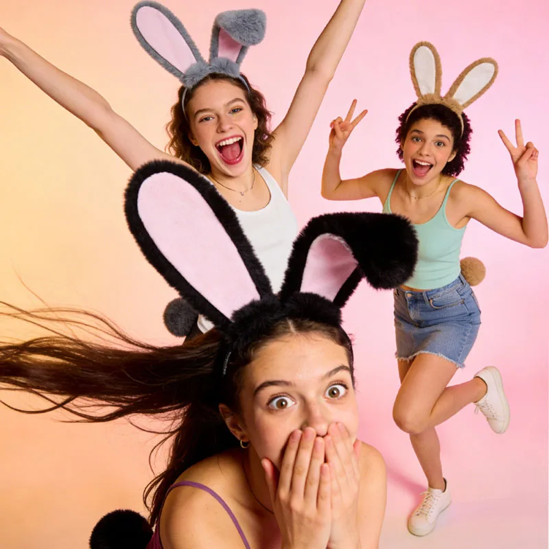 

Набор из 4 предметов в стиле Харадзюку: плюшевые ушки и хвост зайчика, кавайный декоративный аксессуар для аниме-косплея, полный комплект для образа в стиле K-Fashion, очень милый.