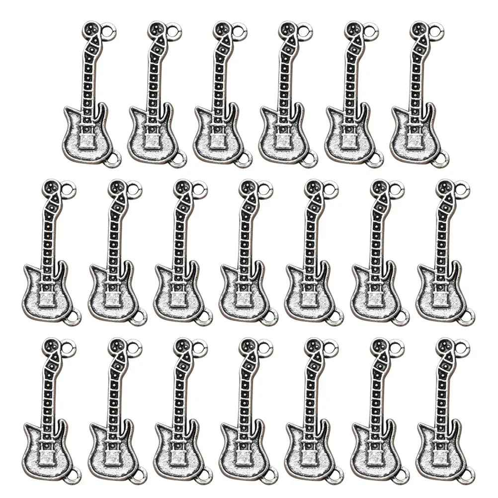 

20Pcs Silver Guitar Pendant Alloy Charms DIY Jewelry Making Necklace Bracelet Craft Accessories Guitar Pendant