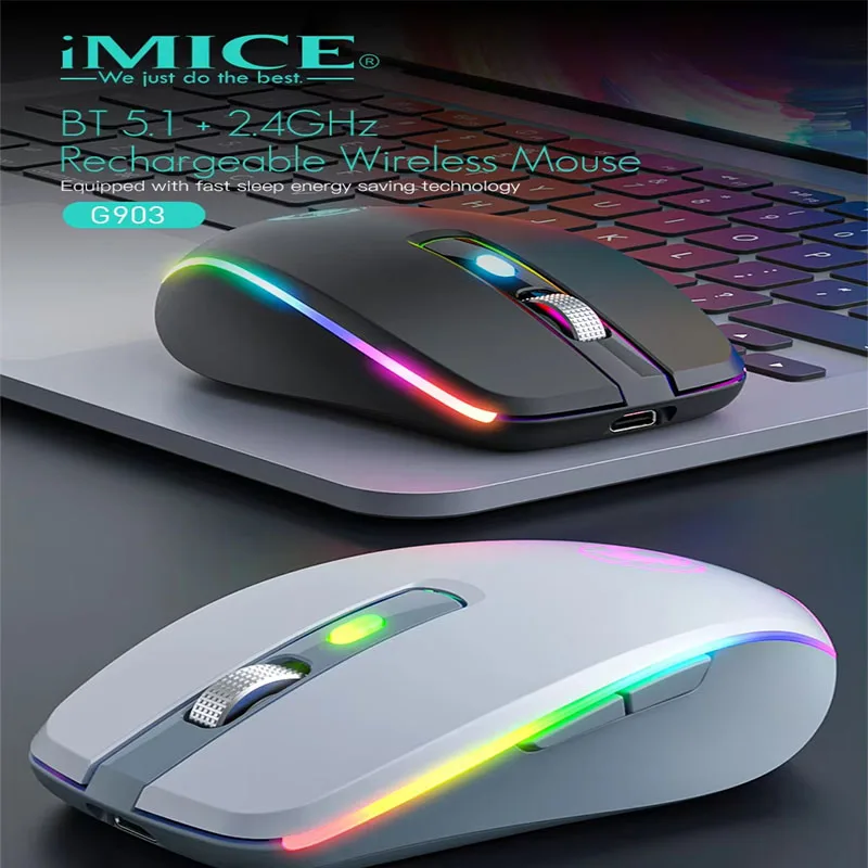 iMICE G903 Wireless Mouse 2.4GHz 5.1 Bluetooth Rechargeable Wireless Gaming Mouse Gaming Sensor 3 Adjustable DPI for Office Game