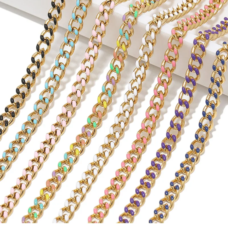 

Mixed Color Chain Stainless Steel Oil Drop Enamel Single Side Macarons Cuban Chain for DIY Jewelry Necklace Bracelet Making