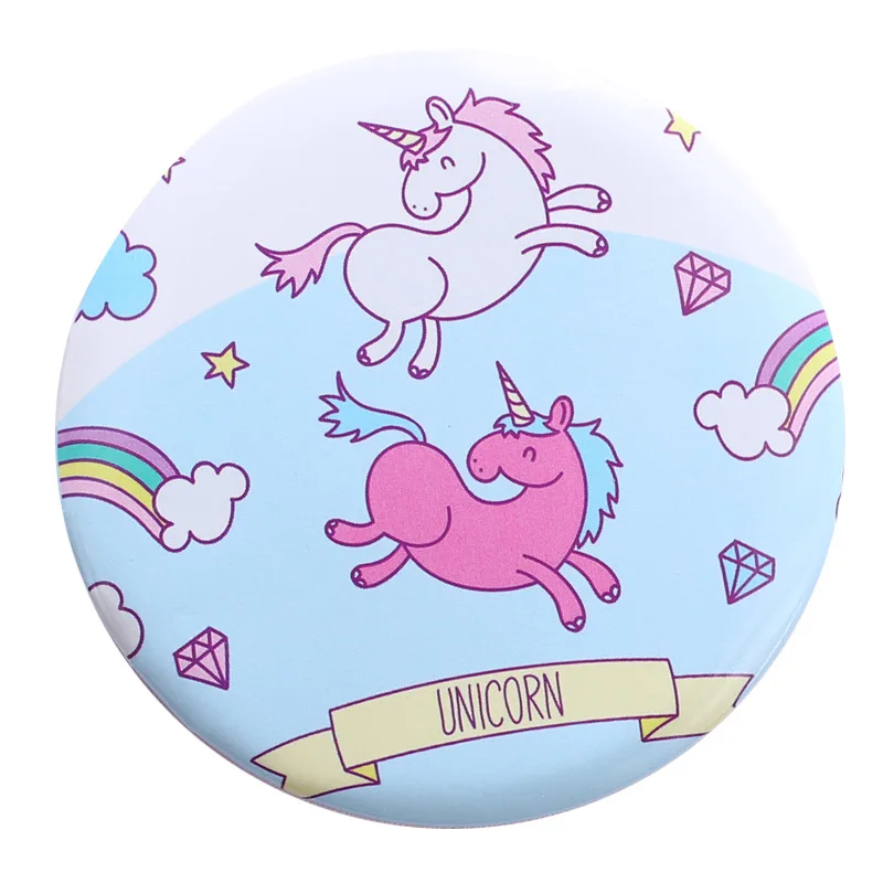 

GU434 Unicorn Mini Cosmetic Makeup Mirror Round Makeup Mirror Women Round Mini Pocket Mirrors Cartoon Patterns Compact Makeup